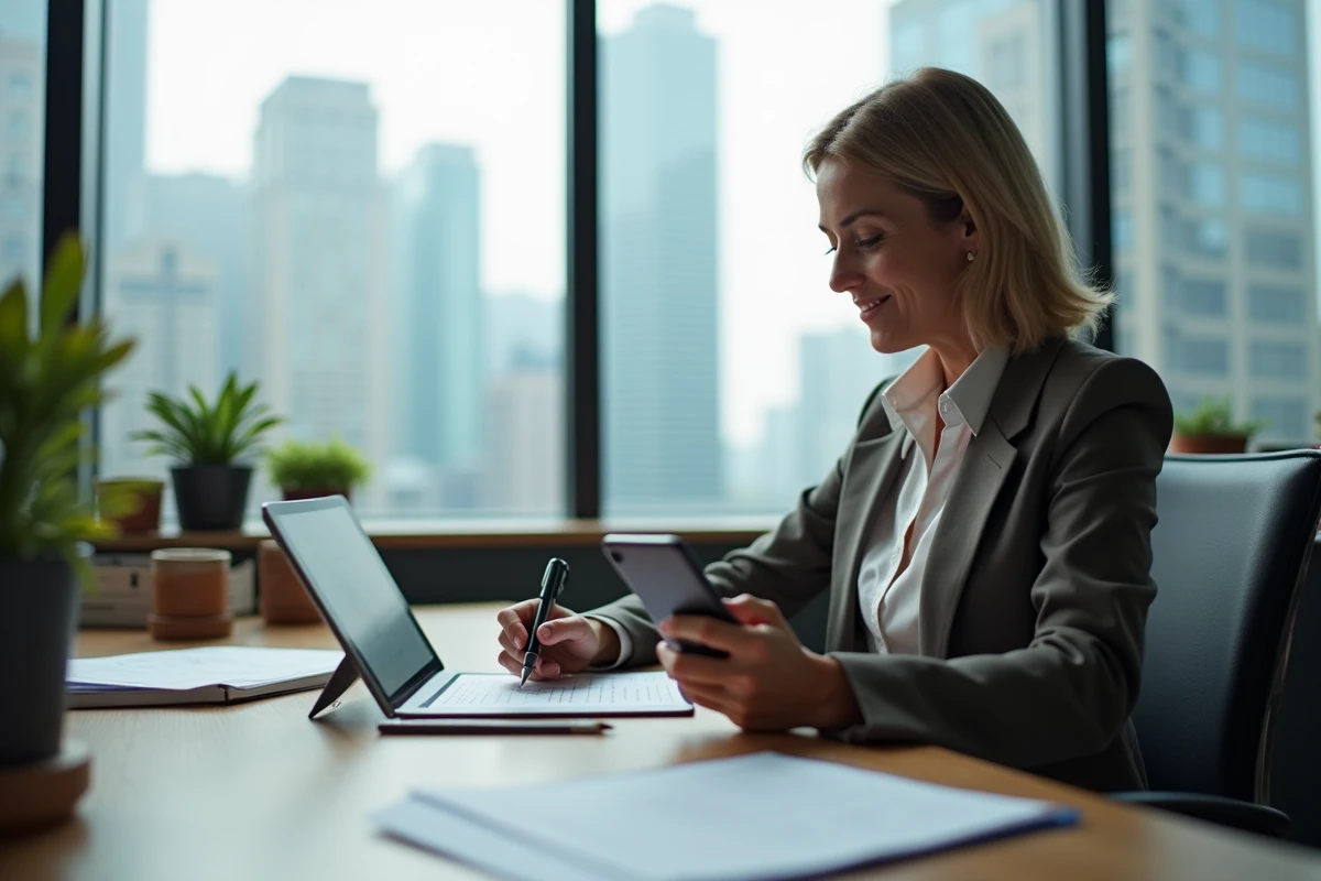 Femme signant un document de mariage en visioconference