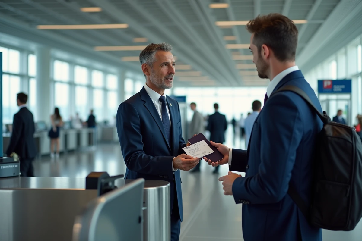 Homme en costume remet son passeport à l